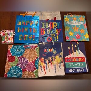 Set of 7 Colorful Birthday Gift Bags Set assorted colors, designs and sizes